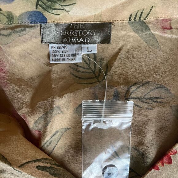 Vintage Cottagecore Floral Maxi Dress 100% Silk Button Front Tie Waist Large - Picture 6 of 8